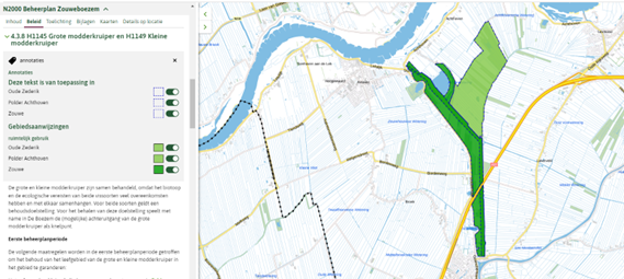 Gebiedsaanwijzingen in beheerplan Zouweboezem