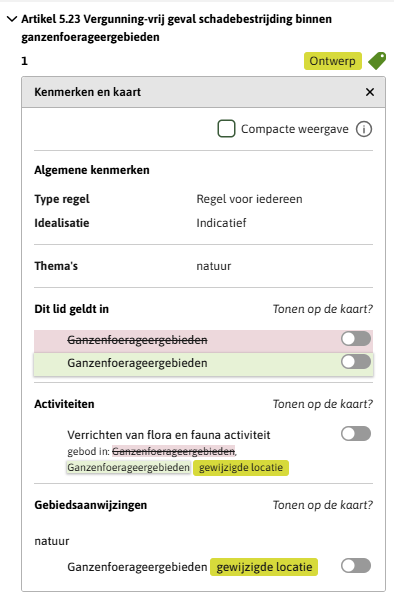 voorbeeld waarin de locatie van het lid, de activiteit en de gebiedsaanwijzing is gewijzigd